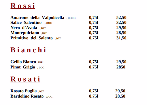 Speisekarte von Francos Esv Pizzeria Restaurant 
